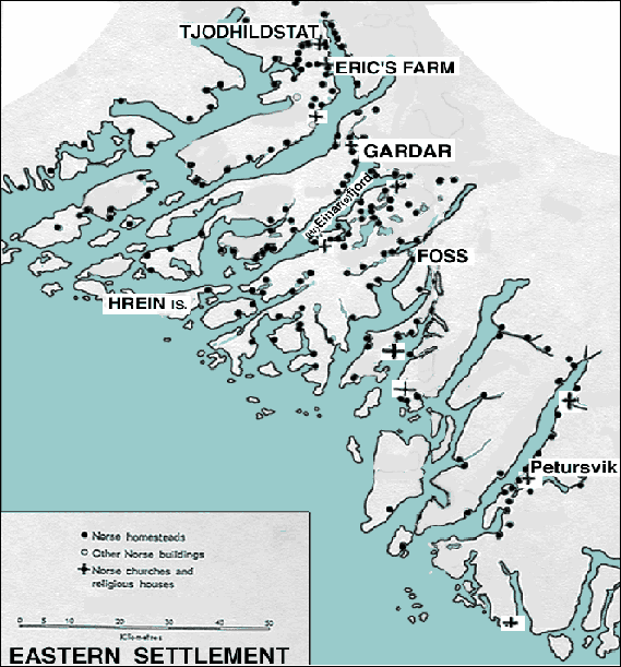 Map of the Southern Norse Settlement in Greenland